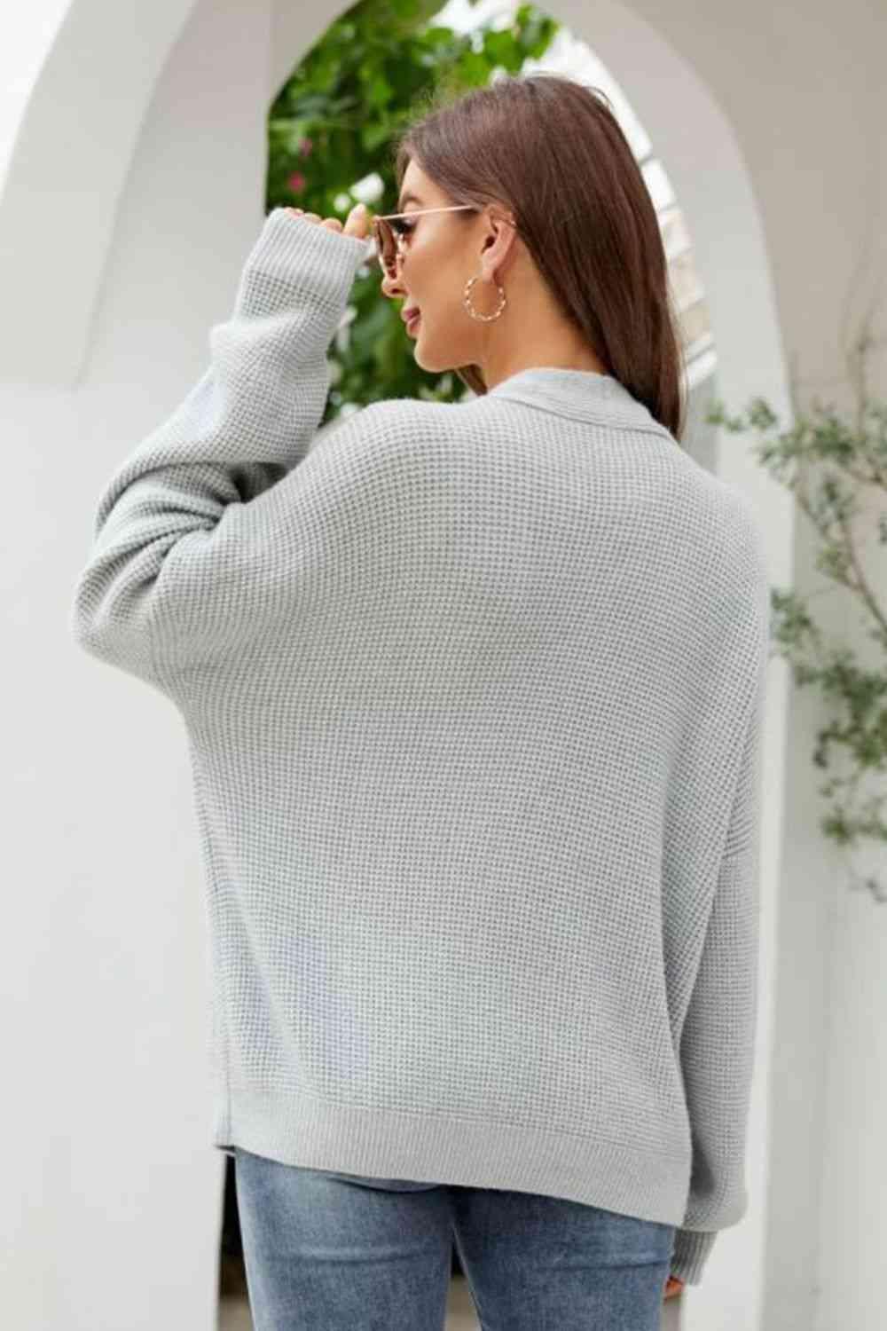 Waffle-Knit Buttoned Cardigan With Pockets - MXSTUDIO.COM