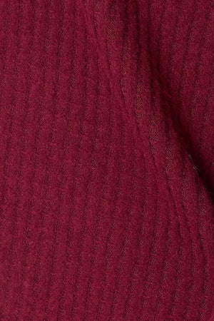 Waffle-Knit Buttoned V-Neck Burgundy Sweater-MXSTUDIO.COM