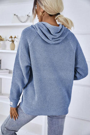 Waffle Knit Drawstring Hooded Sweater-MXSTUDIO.COM