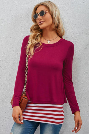 Waiting For You Layered Striped Long Sleeve Top - MXSTUDIO.COM