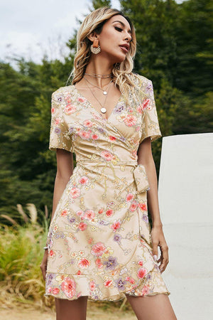 Wander Aimlessly Ruffle Floral Wrap Mini Dress - MXSTUDIO.COM