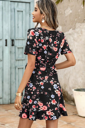 Wander Aimlessly Ruffle Floral Wrap Mini Dress - MXSTUDIO.COM