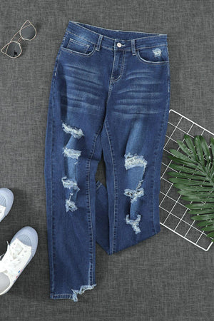 Wander In Style Distressed High-Rise Cropped Jeans - MXSTUDIO.COM