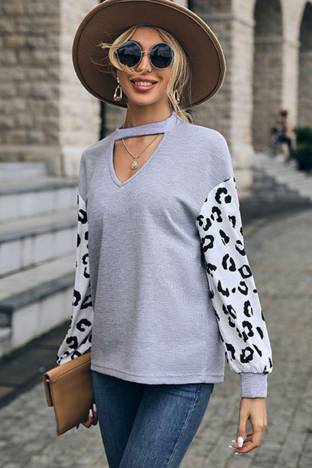 Wander In Style Gray Cutout Long Sleeve Top - MXSTUDIO.COM