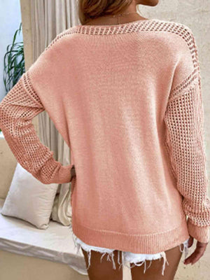 Warm Aesthetic Open Knit V Neck Pullover Sweater-MXSTUDIO.COM