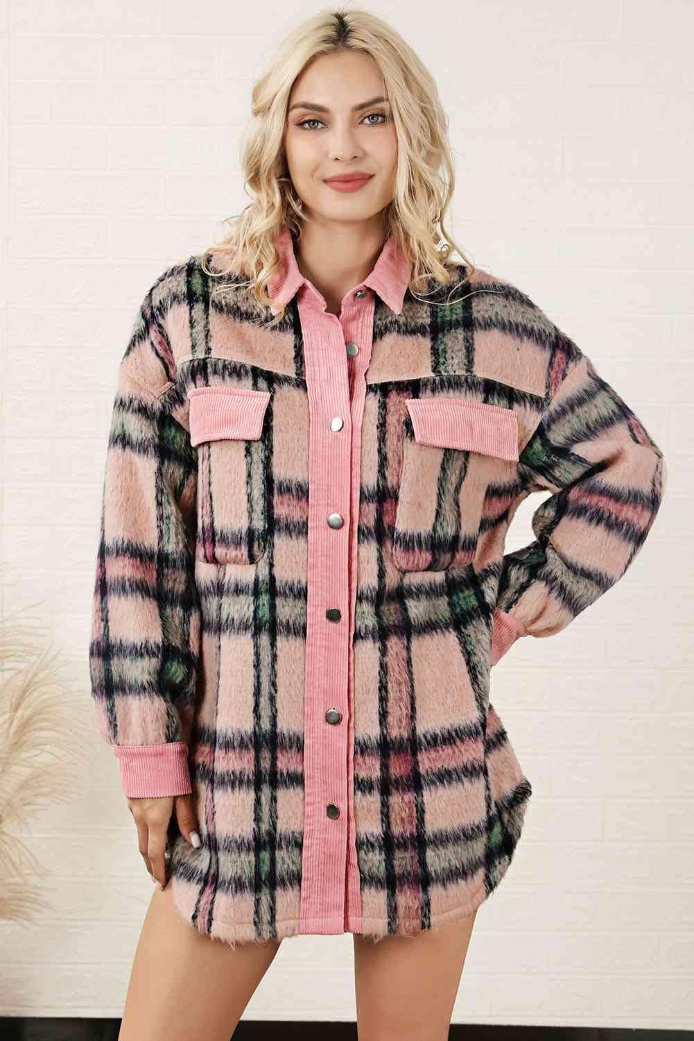 Warm Allure Plaid Button Up Jacket-MXSTUDIO.COM