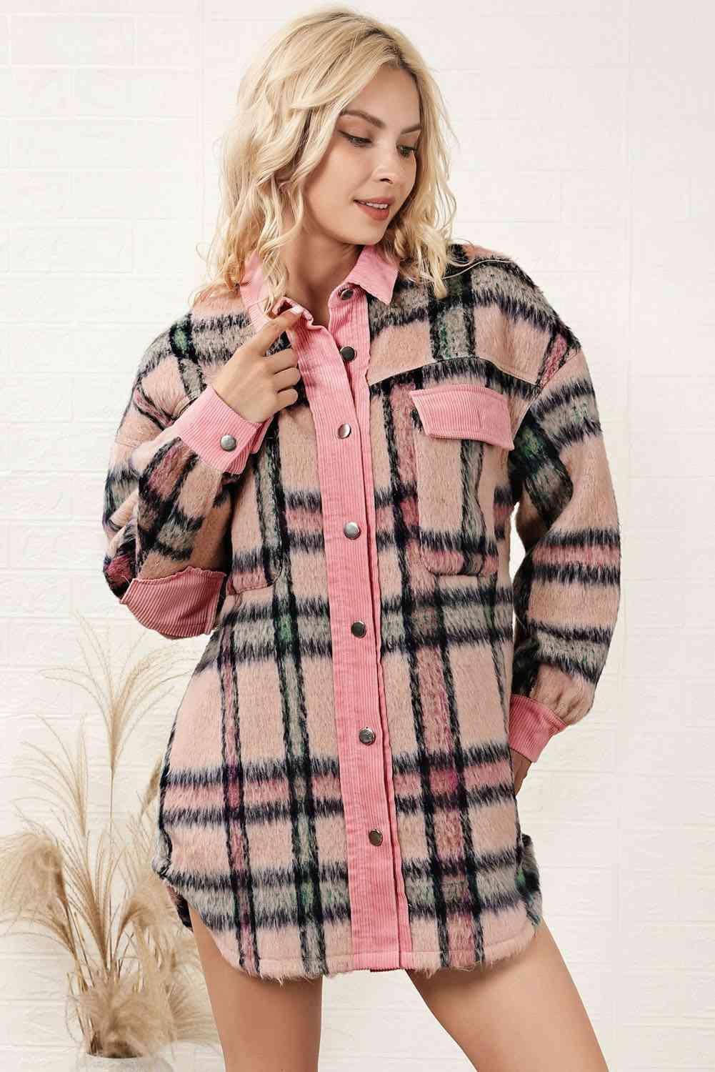 Warm Allure Plaid Button Up Jacket-MXSTUDIO.COM