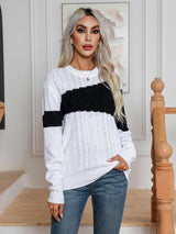 Warm Delight Color Block Cable-Knit Sweater - MXSTUDIO.COM