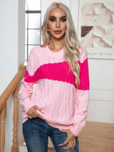 Warm Delight Color Block Cable-Knit Sweater - MXSTUDIO.COM