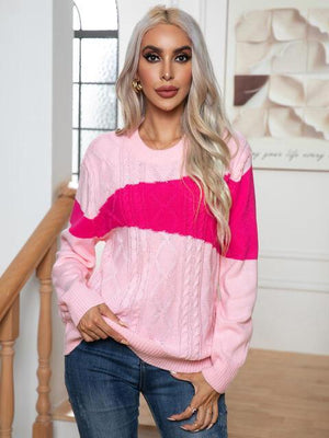 Warm Delight Color Block Cable-Knit Sweater - MXSTUDIO.COM
