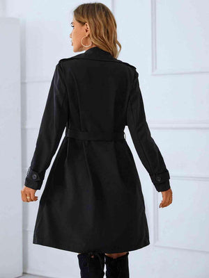 Warm Elegance Black Double Breasted Trench Coat-MXSTUDIO.COM