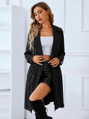 Warm Elegance Black Double Breasted Trench Coat-MXSTUDIO.COM