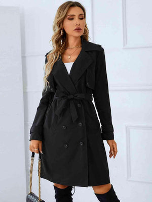 Warm Elegance Black Double Breasted Trench Coat-MXSTUDIO.COM