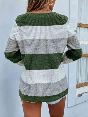 Warm Go-To Crew Neck Striped Rib Knit Sweater-MXSTUDIO.COM