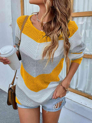 Warm Go-To Crew Neck Striped Rib Knit Sweater-MXSTUDIO.COM