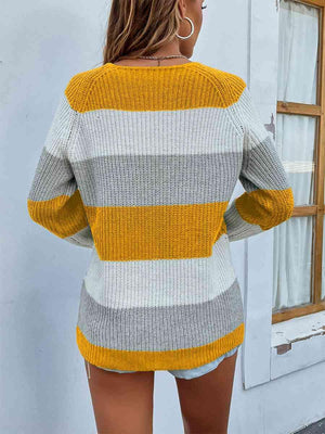 Warm Go-To Crew Neck Striped Rib Knit Sweater-MXSTUDIO.COM