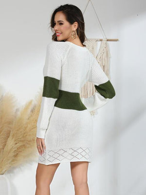 Warm In Style Color Block Sweater Dress - MXSTUDIO.COM