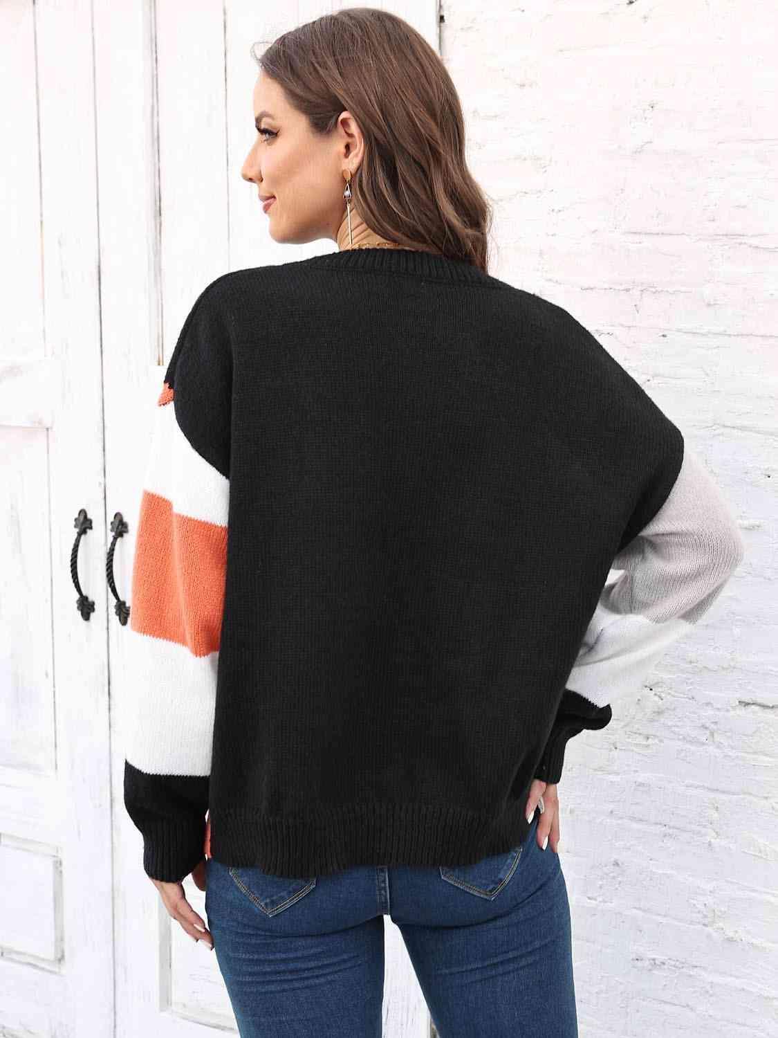 Warm In Style Crew Neck Color Block Sweater - MXSTUDIO.COM