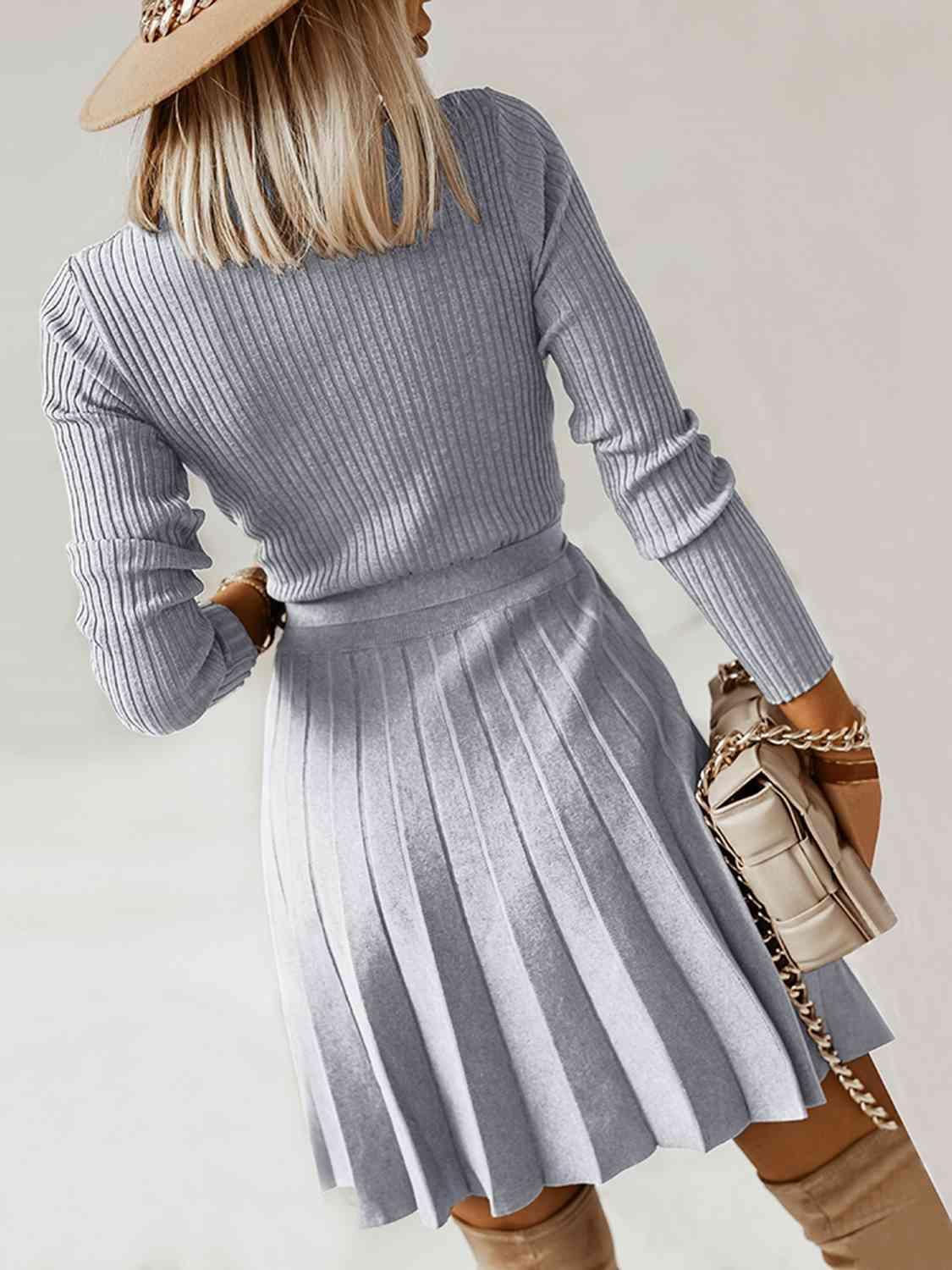 Warm In Style Tie Front Pleated Sweater Dress – MXStudio Warm In Style Tie Front Pleated Sweater Dress – MXStudio