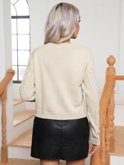Warm Lounge Cable Knit Crew Neck Sweater - MXSTUDIO.COM