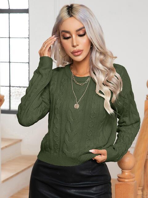 Warm Lounge Cable Knit Crew Neck Sweater - MXSTUDIO.COM