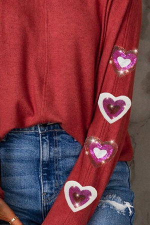 Warm Love Sequin Heart Sweatshirt-MXSTUDIO.COM