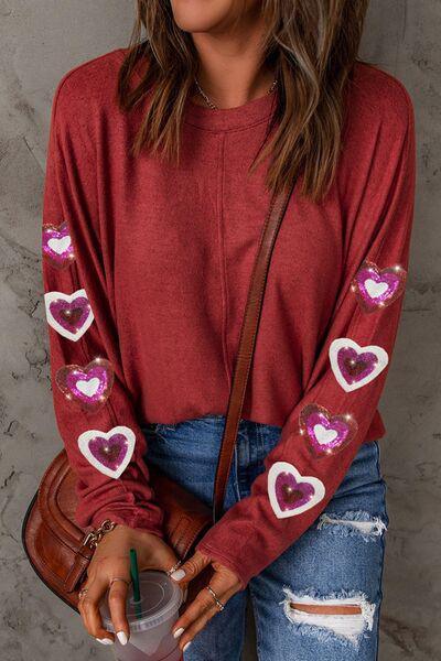 Warm Love Sequin Heart Sweatshirt-MXSTUDIO.COM