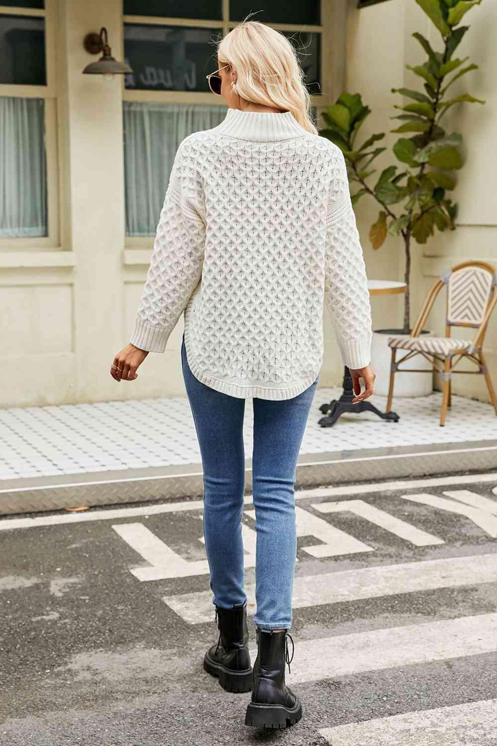 Warm Satisfaction Curve Hem Mock Neck Sweater - MXSTUDIO.COM