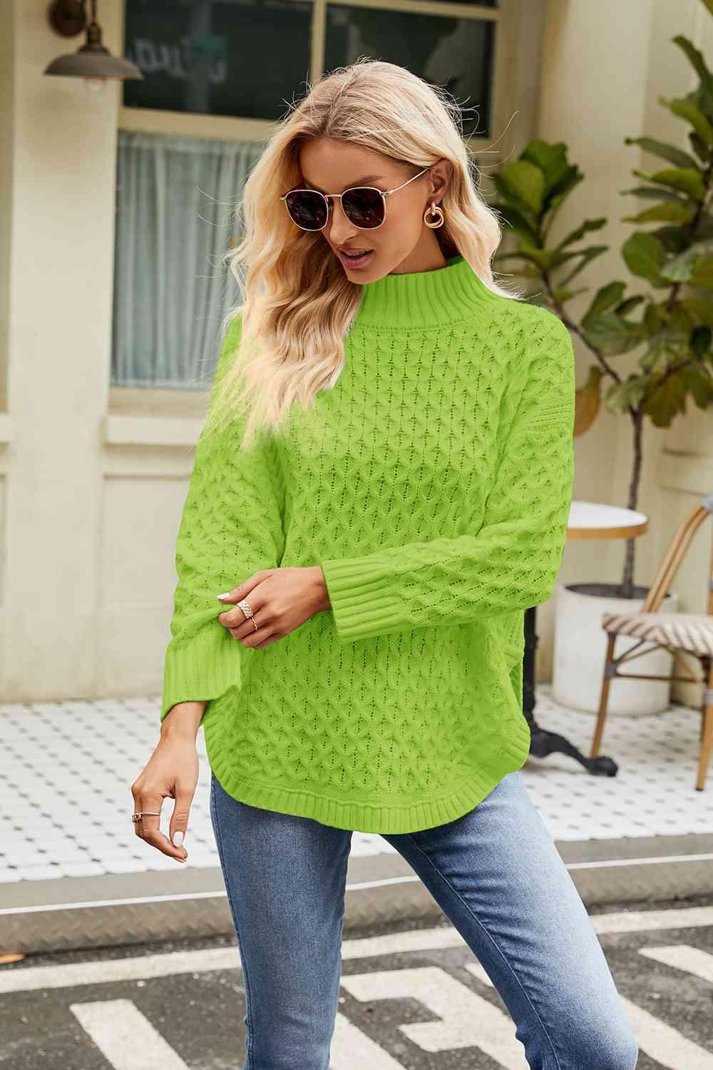 Warm Satisfaction Curve Hem Mock Neck Sweater - MXSTUDIO.COM