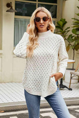 Warm Satisfaction Curve Hem Mock Neck Sweater - MXSTUDIO.COM