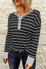 Warm Striped Knit Henley Long Sleeve T-Shirt - MXSTUDIO.COM