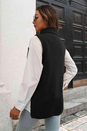 Warm Support Sleeveless Mock Neck Sweater Vest - MXSTUDIO.COM