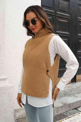 Warm Support Sleeveless Mock Neck Sweater Vest - MXSTUDIO.COM