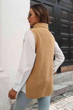 Warm Support Sleeveless Mock Neck Sweater Vest - MXSTUDIO.COM