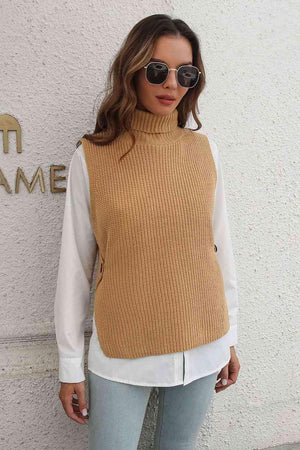 Warm Support Sleeveless Mock Neck Sweater Vest - MXSTUDIO.COM