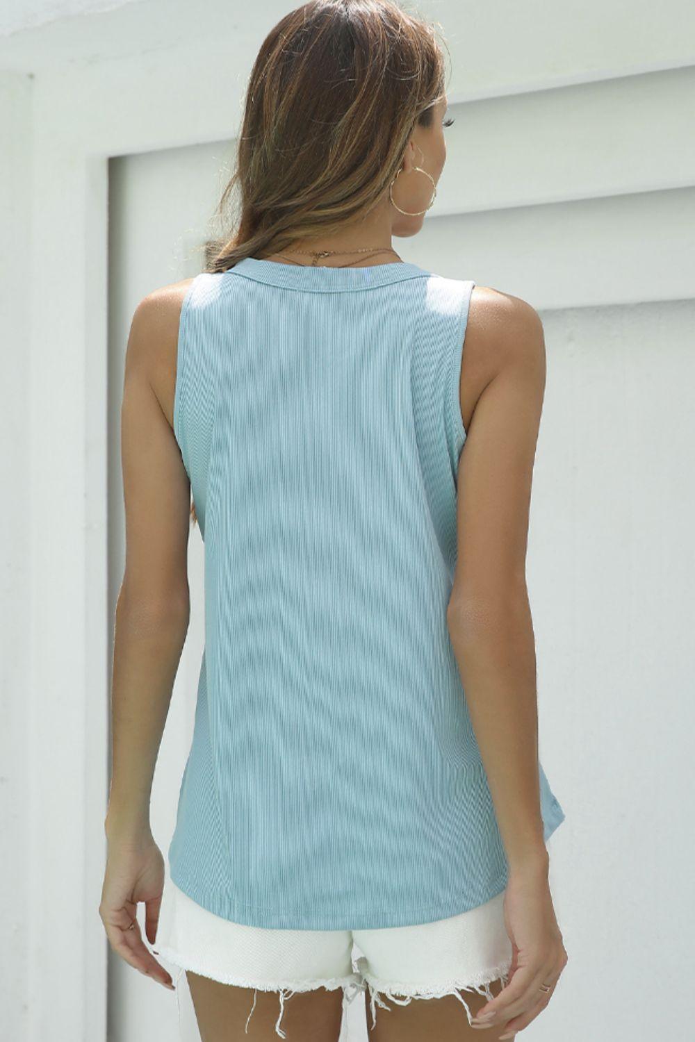 Warm Weather Staple Pastel Blue V Neck Tank - MXSTUDIO.COM