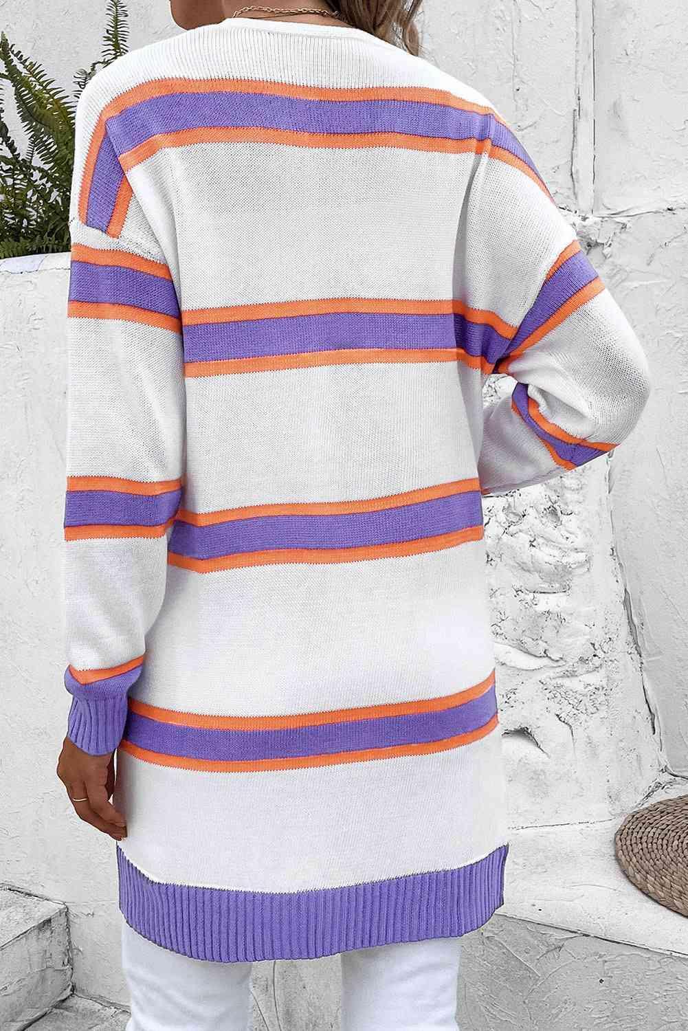 Warm Wrap Knit Long Striped Cardigan-MXSTUDIO.COM
