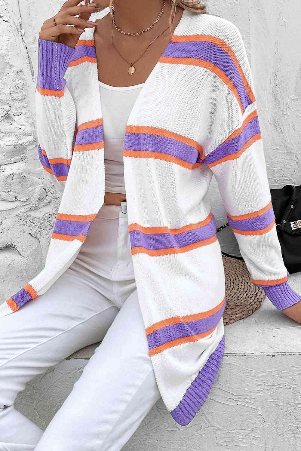 Warm Wrap Knit Long Striped Cardigan-MXSTUDIO.COM