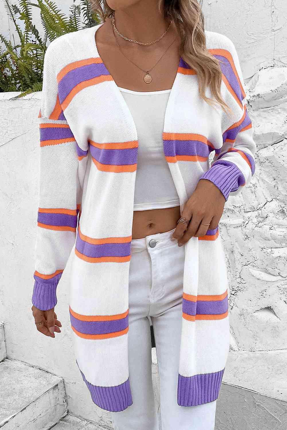 Warm Wrap Knit Long Striped Cardigan-MXSTUDIO.COM