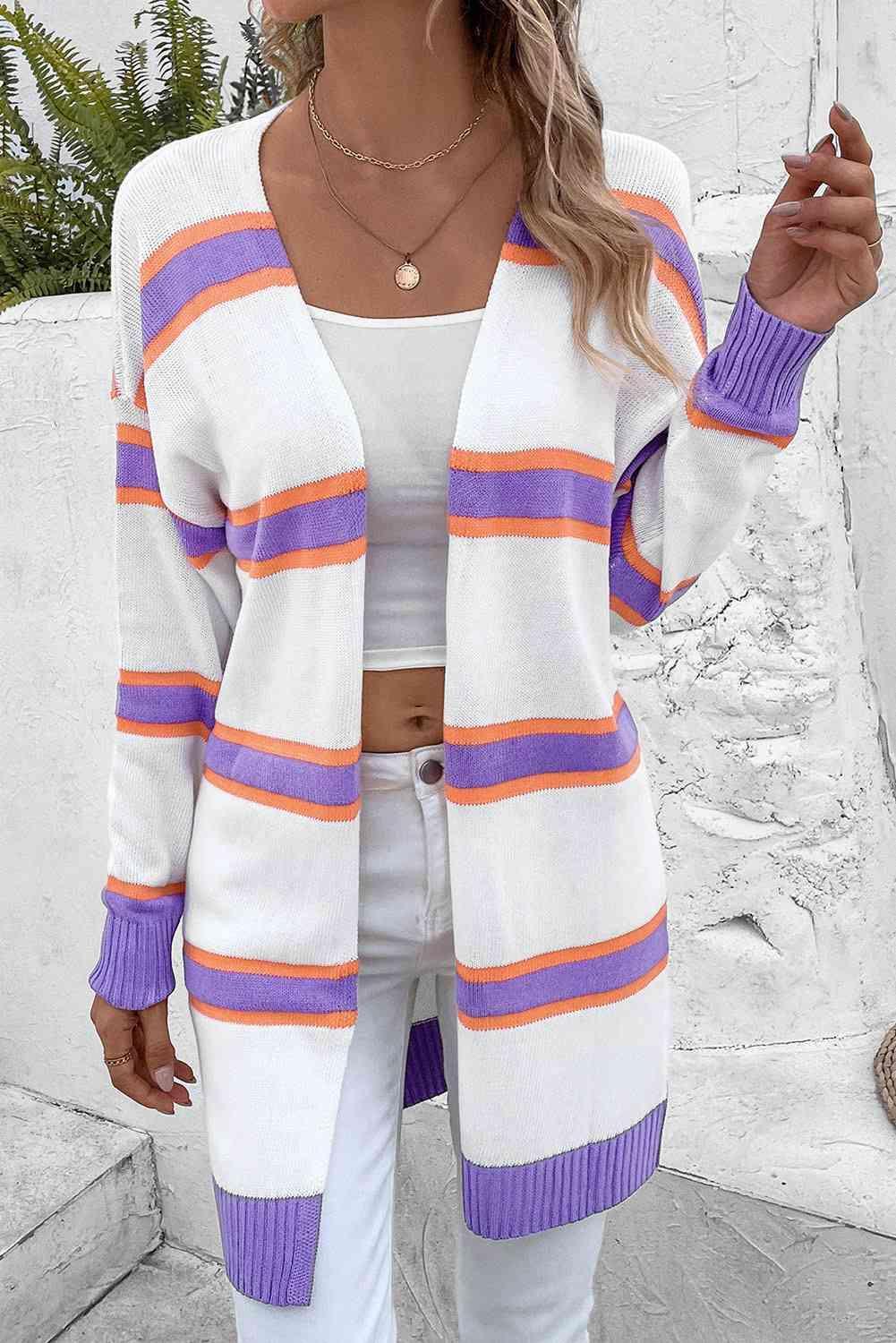 Warm Wrap Knit Long Striped Cardigan-MXSTUDIO.COM