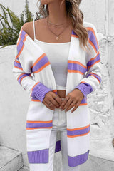 Warm Wrap Knit Long Striped Cardigan-MXSTUDIO.COM