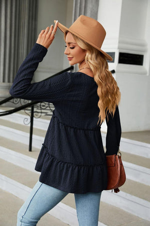 Warmth And Style Cable-Knit Long Sleeve Babydoll Top - MXSTUDIO.COM