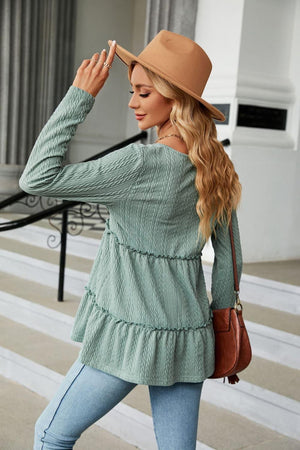 Warmth And Style Cable-Knit Long Sleeve Babydoll Top - MXSTUDIO.COM