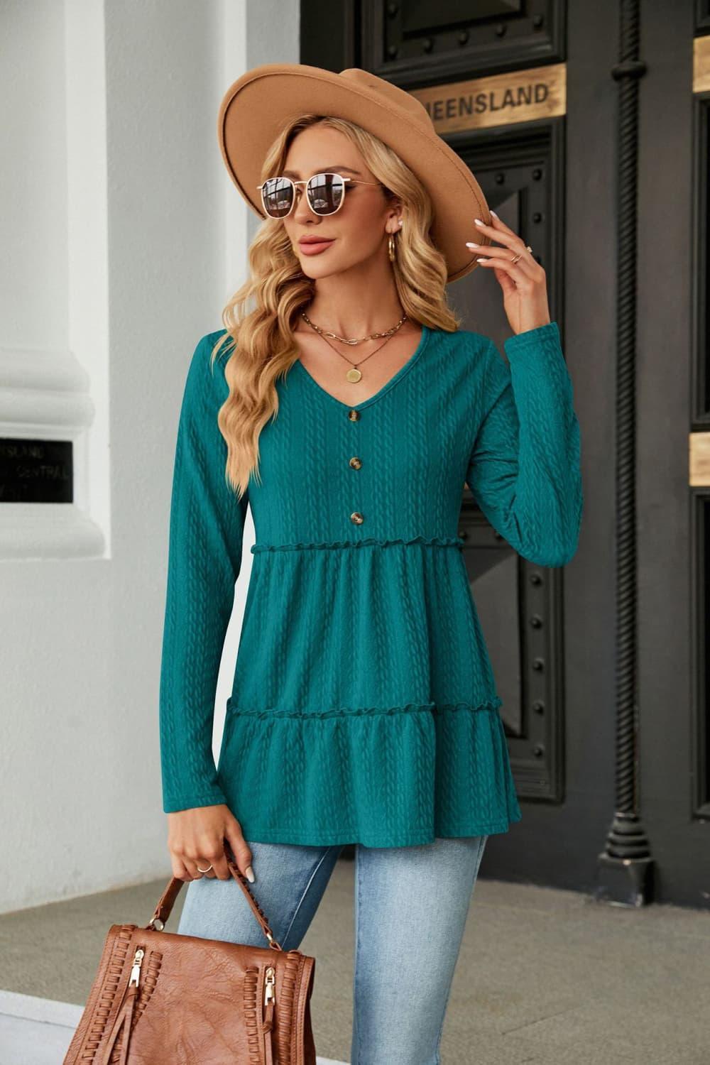 Warmth And Style Cable-Knit Long Sleeve Babydoll Top - MXSTUDIO.COM