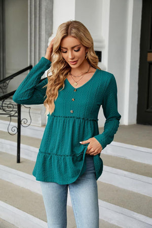 Warmth And Style Cable-Knit Long Sleeve Babydoll Top - MXSTUDIO.COM