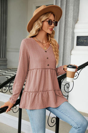 Warmth And Style Cable-Knit Long Sleeve Babydoll Top - MXSTUDIO.COM