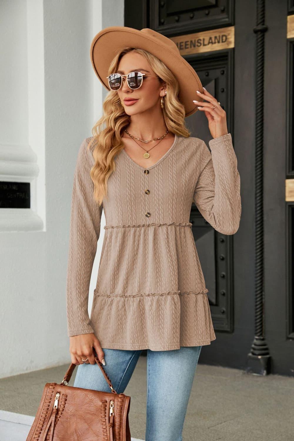 Warmth And Style Cable-Knit Long Sleeve Babydoll Top - MXSTUDIO.COM