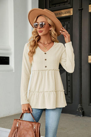 Warmth And Style Cable-Knit Long Sleeve Babydoll Top - MXSTUDIO.COM