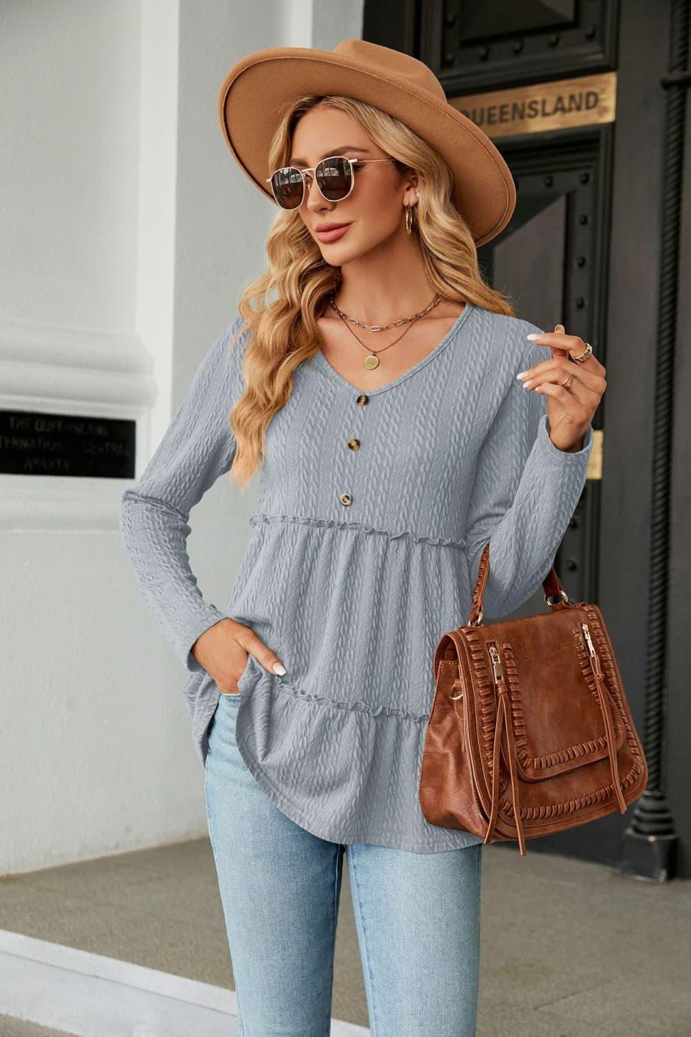 Warmth And Style Cable-Knit Long Sleeve Babydoll Top - MXSTUDIO.COM