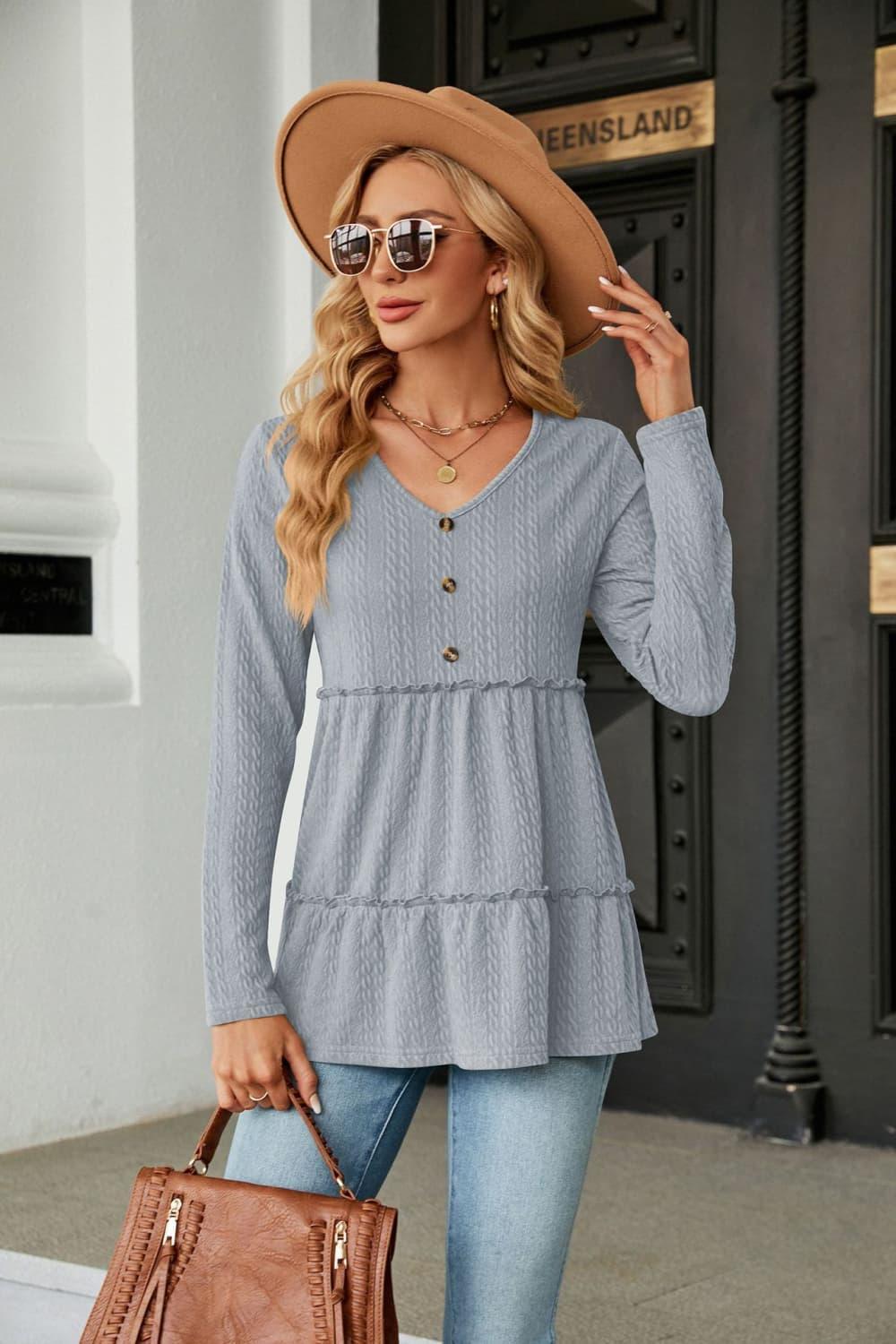 Warmth And Style Cable-Knit Long Sleeve Babydoll Top - MXSTUDIO.COM